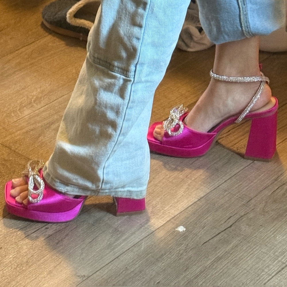Pink Platform Heels with Rhinestone Detail